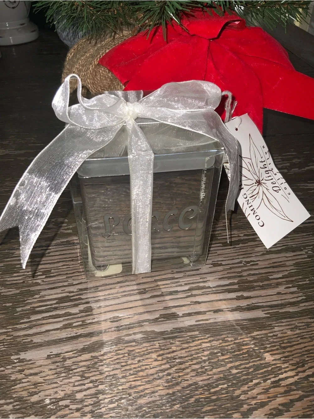 Coming Home Delights Silver 3” Candle Holder with Ribbon